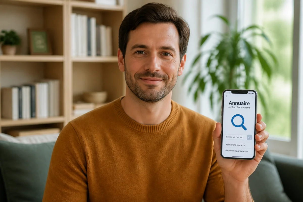 Personne utilisant son smartphone pour identifier l'opérateur derrière un numéro commençant par 0763 dans un salon lumineux.