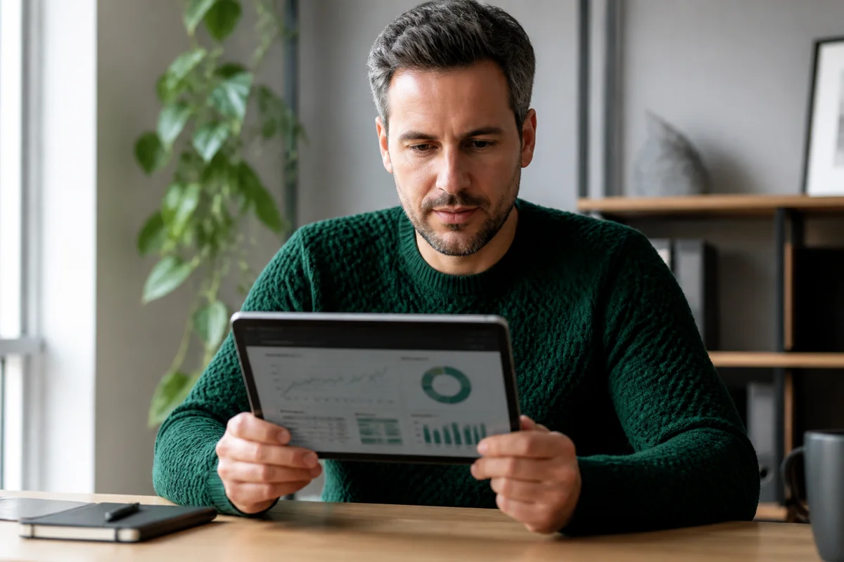 Personne consultant des données sur une tablette dans un bureau lumineux pour identifier l'opérateur du 0757.