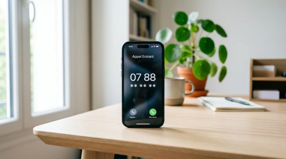 Smartphone moderne affichant un numéro 0788 pour identifier quel opérateur utilise ce préfixe téléphonique.