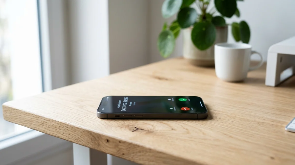 Smartphone moderne posé sur une table affichant un numéro 06 79 pour identifier quel opérateur le possède.