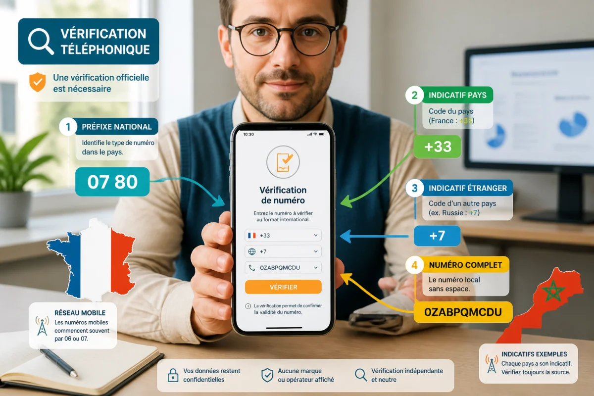 Smartphone affichant 07 80 et des repères téléphoniques pour comprendre quel opérateur correspond à ce numéro mobile
