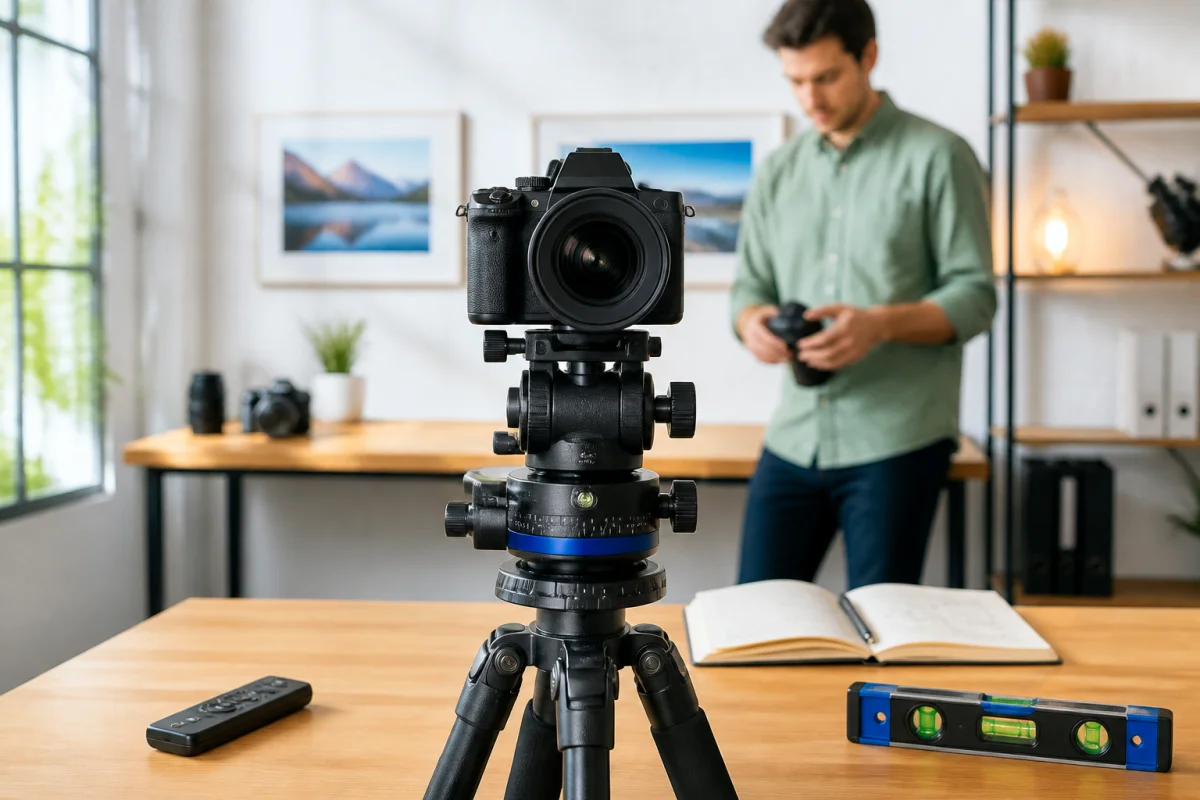 Appareil photo professionnel sur trépied panoramique pour créer une visite virtuelle à 360 degrés