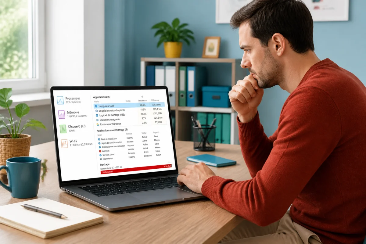 Dépanner un ordinateur portable avec méthode grâce à l’analyse du processeur, de la mémoire et du disque saturé