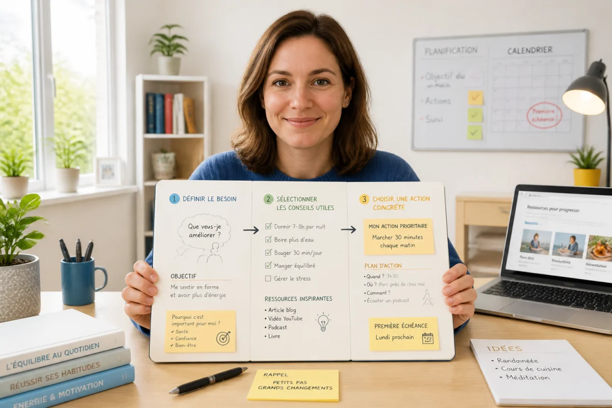 Oniros Conseils accompagne une personne organisant un projet personnel en trois étapes, du besoin à l’action concrète