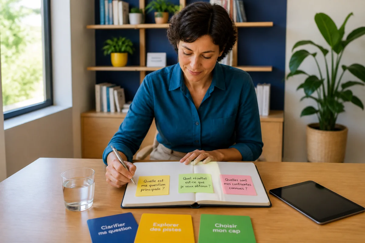 Oniros Conseils : personne consultant un carnet de réflexion pour avancer vers une solution adaptée.